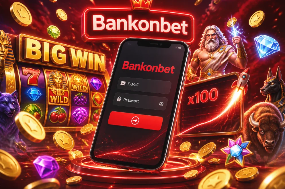 Login-Maske von Bankonbet mit E-Mail- und Passwortfeld auf dem Smartphone