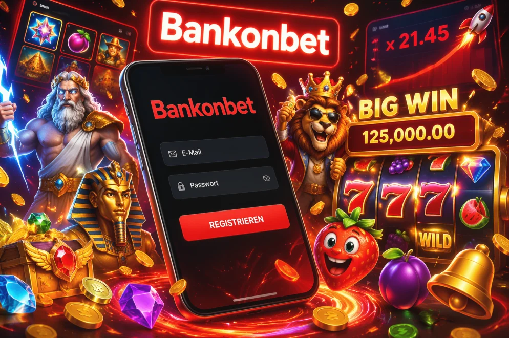 Registrierungsformular von Bankonbet auf dem Smartphone mit Eingabefeldern für E-Mail und Passwort